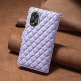 Peněženkové kožené pouzdro Diamond Lattice Zipper na Oppo A38 - Fialová