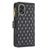 Peněženkové kožené pouzdro Diamond Lattice Zipper na Oppo A38 - Černá