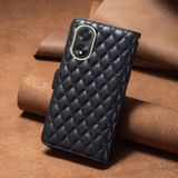 Peněženkové kožené pouzdro Diamond Lattice Zipper na Oppo A38 - Černá