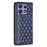 Peněženkové kožené pouzdro Diamond Lattice na Motorola Edge 50 Pro - Modrá