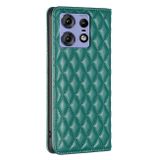 Peněženkové kožené pouzdro Diamond Lattice na Motorola Edge 50 Pro - Zelená