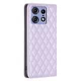 Peněženkové kožené pouzdro Diamond Lattice na Motorola Edge 50 Pro - Fialová