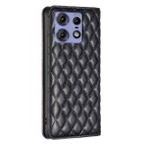 Peněženkové kožené pouzdro Diamond Lattice na Motorola Edge 50 Pro - Černá