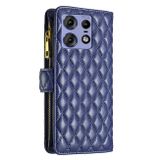 Peněženkové kožené pouzdro Diamond Zipper pro Motorola Edge 50 Pro - Modrá