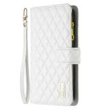 Peněženkové kožené pouzdro Diamond Zipper pro Motorola Edge 50 Pro - Bílá