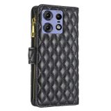 Peněženkové kožené pouzdro Diamond Zipper na Motorola Edge 50 Pro - Černá