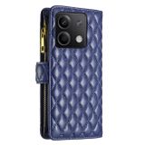 Peněženkové kožené pouzdro Diamond Zipper na Xiaomi Redmi Note 13 - Modrá