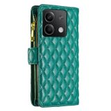 Peněženkové kožené pouzdro Diamond Zipper na Xiaomi Redmi Note 13 - Zelená