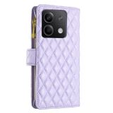 Peněženkové kožené pouzdro Diamond Zipper na Xiaomi Redmi Note 13 - Fialová