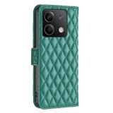 Peněženkové kožené pouzdro Diamond Lattice na Xiaomi Redmi Note 13 - Zelená