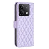 Peněženkové kožené pouzdro Diamond Lattice na Xiaomi Redmi Note 13 - Fialová