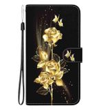 Peněženkové kožené pouzdro Crystal Drawing na Xiaomi Redmi Note 13 - Gold Butterfly Rose