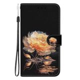 Peněženkové kožené pouzdro Crystal Drawing na Oppo A38 - Gold Peony