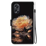 Peněženkové kožené pouzdro Crystal Drawing na Oppo A38 - Gold Peony