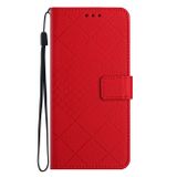 Peněženkové kožené pouzdro Rhombic Grid pro Samsung Galaxy S24 5G - Červená