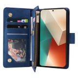 Peněženkové kožené pouzdro Frosted Zipper na Xiaomi Redmi Note 13 - Modrá