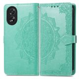 Peněženkové kožené pouzdro Mandala Flower na Oppo A38 - Zelená