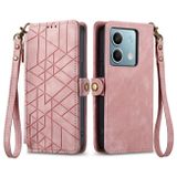 Peněženkové kožené pouzdro Geometric Zipper na Xiaomi Redmi Note 13 - Růžová