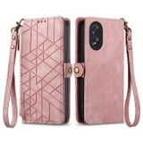 Peněženkové kožené pouzdro Geometric Zipper na Oppo A38 - Růžová