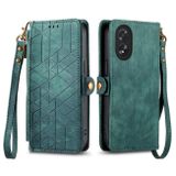 Peněženkové kožené pouzdro Geometric Zipper na Oppo A38 - Zelená