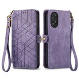 Peněženkové kožené pouzdro Geometric Zipper na Oppo A38 - Fialová