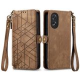 Peněženkové kožené pouzdro Geometric Zipper na Oppo A38 - Hnědá