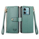 Peněženkové kožené pouzdro Love Zipper na Xiaomi Redmi Note 13 - Zelená