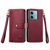 Peněženkové kožené pouzdro Love Zipper na Xiaomi Redmi Note 13 - Červená