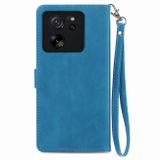 Peněženkové kožené pouzdro Flower Zipper na Xiaomi Redmi Note 13 - Modrá