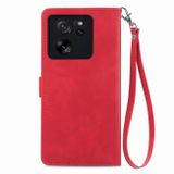 Peněženkové kožené pouzdro Flower Zipper na Xiaomi Redmi Note 13 - Červená