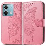 Peněženkové kožené pouzdro Butterfly Love na Xiaomi Redmi Note 13 - Růžová