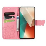 Peněženkové kožené pouzdro Butterfly Love na Xiaomi Redmi Note 13 - Růžová