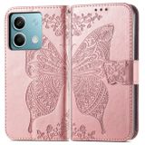 Peněženkové kožené pouzdro Butterfly Love na Xiaomi Redmi Note 13 - Růžové zlato