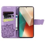 Peněženkové kožené pouzdro Butterfly Love na Xiaomi Redmi Note 13 - Levandulová