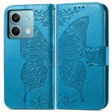 Peněženkové kožené pouzdro Butterfly Love na Xiaomi Redmi Note 13 - Modrá