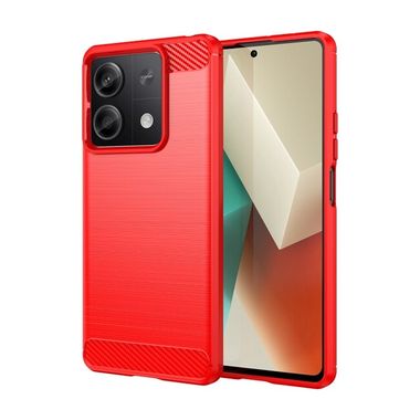 Pryžový kryt Brushed Carbon na Xiaomi Redmi Note 13 - Červená