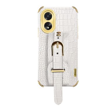 Kožený kryt Crocodile Strap na Oppo A38 - Bílá