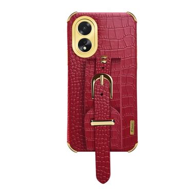 Kožený kryt Crocodile Strap na Oppo A38 - Červená