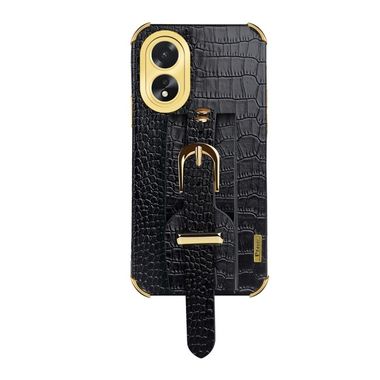 Kožený kryt Crocodile Strap na Oppo A38 - Černá