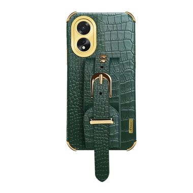 Kožený kryt Crocodile Strap na Oppo A38 - Zelená