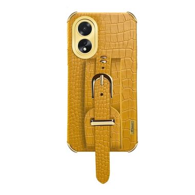 Kožený kryt Crocodile Strap na Oppo A38 - Žlutá