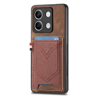 Kožený kryt Denim Card na Xiaomi Redmi Note 13 - Hnědá