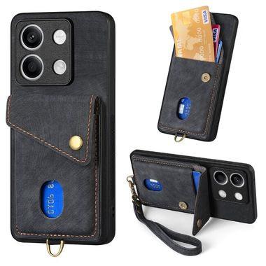 Kožený kryt Retro Strap na Xiaomi Redmi Note 13 - Černá