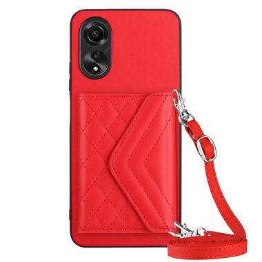 Kožený kryt Rhombic Lanyard na Oppo A38 - Červená