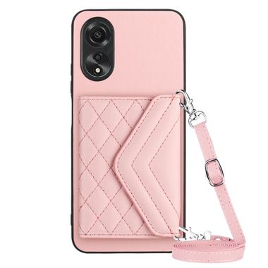 Kožený kryt Rhombic Lanyard na Oppo A38 - Růžová zlatá