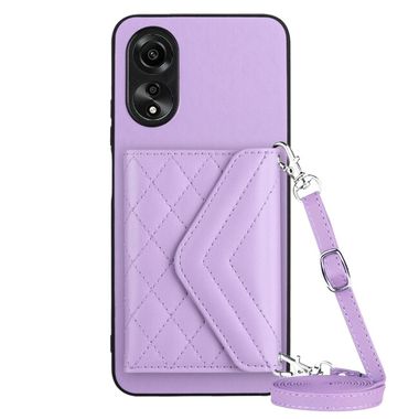 Kožený kryt Rhombic Lanyard na Oppo A38 - Světle fialová