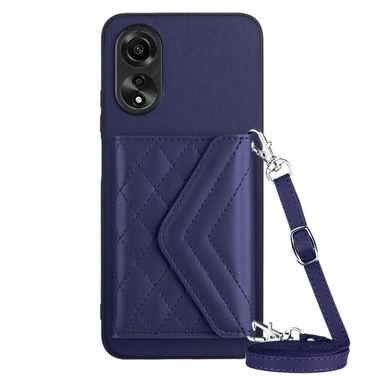 Kožený kryt Rhombic Lanyard na Oppo A38 - Tmavá fialová