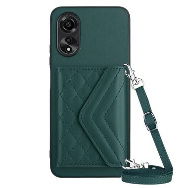 Kožený kryt Rhombic Lanyard na Oppo A38 - Zelená