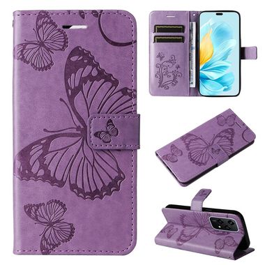 Peněženkové kožené pouzdro 3D Butterfly na Honor 200 Lite 5G - Fialová