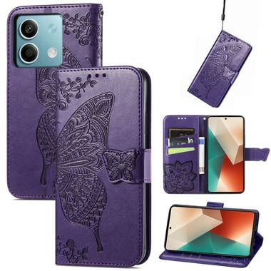 Peněženkové kožené pouzdro Butterfly Love na Xiaomi Redmi Note 13 - Fialová